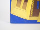 a picture of a painting of a yellow window with a blue background