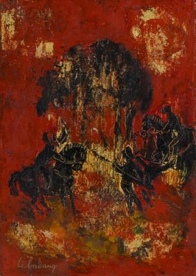 une image d'une peinture représentant un groupe de personnes à cheval