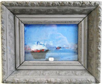 a picture of a painting of a boat in the water