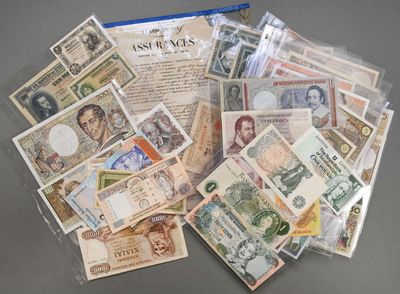 many different types of paper money in a bag