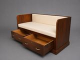 an image of a wooden bench with two drawers underneath it