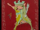 une image représentant un tableau où l'on voit un homme à cheval, coiffé d'une couronne