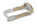 a close up of a watch bracelet on a white surface