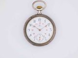 a silver pocket watch on a white surface