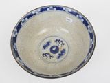 a blue and white bowl with a dragon on it