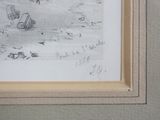 a drawing of a child playing in the sand on the beach