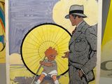 a painting of a man and a child on a table