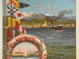 an old poster of a life preserver in the middle of a body of water