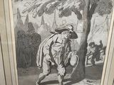 painting of a man riding a horse in a wooded area