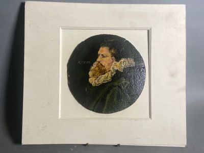 tableau représentant un homme barbu, dans un cadre blanc