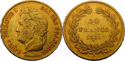 une pièce d'or à l'effigie d'un homme entouré d'une couronne de fleurs