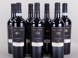 six bottles of red wine are lined up in a row