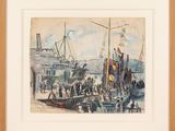une image représentant une aquarelle d'un bateau sur lequel se tiennent des personnes
