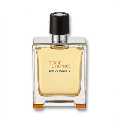 le flacon d'eau de toilette « Terre d'Hermès » sur fond blanc