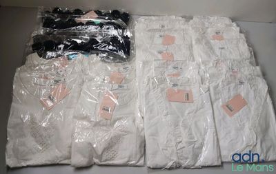 many bags of clothing that are on the table