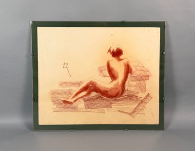 une image représentant le dessin d'une femme nue assise sur un canapé