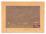 an old picture of a wooden frame with a label on it