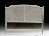 a white headboard with a diamond pattern on it