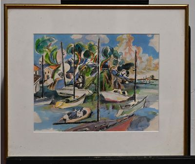 V. Richet Le Port, Aquarelle, Signé en bas à droite