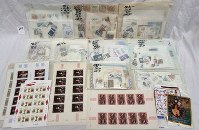 many different types of stamps on the table