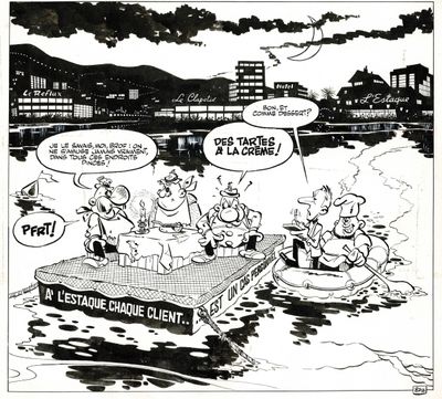 political cartoon of a group of people in a boat on a river