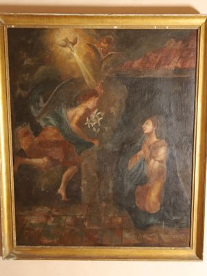 tableau représentant une femme agenouillée devant un tableau représentant un homme agenouillé devant une femme