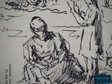 drawing of a man and woman sitting on a beach next to each other