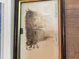 a picture of a painting hanging on a wall next to a picture of a horse
