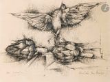 dessin représentant un oiseau perché sur une paire de chaussures