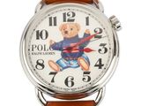 polo bear watch with brown leather strap and white dial