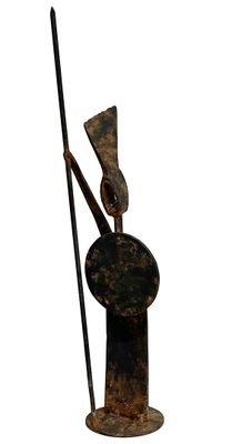 statue of a man with a spear and shield on a white background