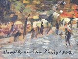 a picture of a painting of people walking in the rain