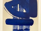 tableau représentant une composition abstraite bleue et blanche sur fond beige