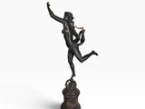 a bronze statue of a woman holding a bird on a pedestal