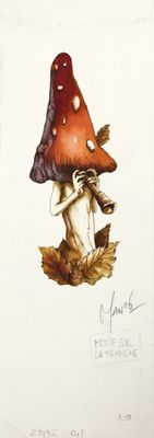 a picture of a painting of a mushroom on a table