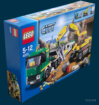 a box of lego city construction set on a blue background