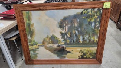 1 huile sur panneau "Péniche sur le canal" vers 1940, non si…