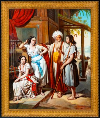 a painting of a group of people standing next to each other