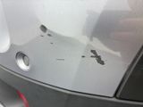 a black cat that is sitting on the hood of a car