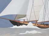 a painting of a sailboat sailing in the ocean
