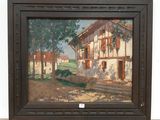 a picture of a painting of a house on a shelf