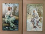 tableau représentant une femme assise sur un rocher, à côté d'un tableau représentant une femme assise sur un rocher