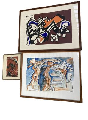three paintings hanging on the wall next to each other
