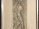 tableau encadré représentant une femme nue avec un oiseau sur l'épaule