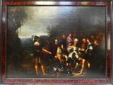 tableau représentant un groupe de personnes dans un décor boisé