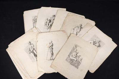 several drawings of a man and a woman on a black background