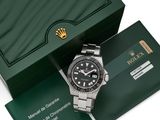 rolex submarine black dial watch in a green box