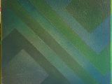 une peinture abstraite représentant un carré vert et bleu sur fond noir
