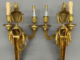 pair of antique brass wall sconces with two candles