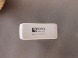 a close up of a white plate with a logo on it